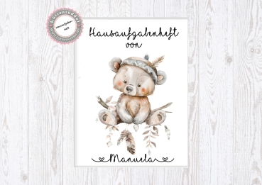 zuckersüßer Schulheft Umschlag Bär 2 Boho Style Hausaufgabenheft in seperater hochwertiger Hülle Einschulung Schulkind von Lüttentüddel®